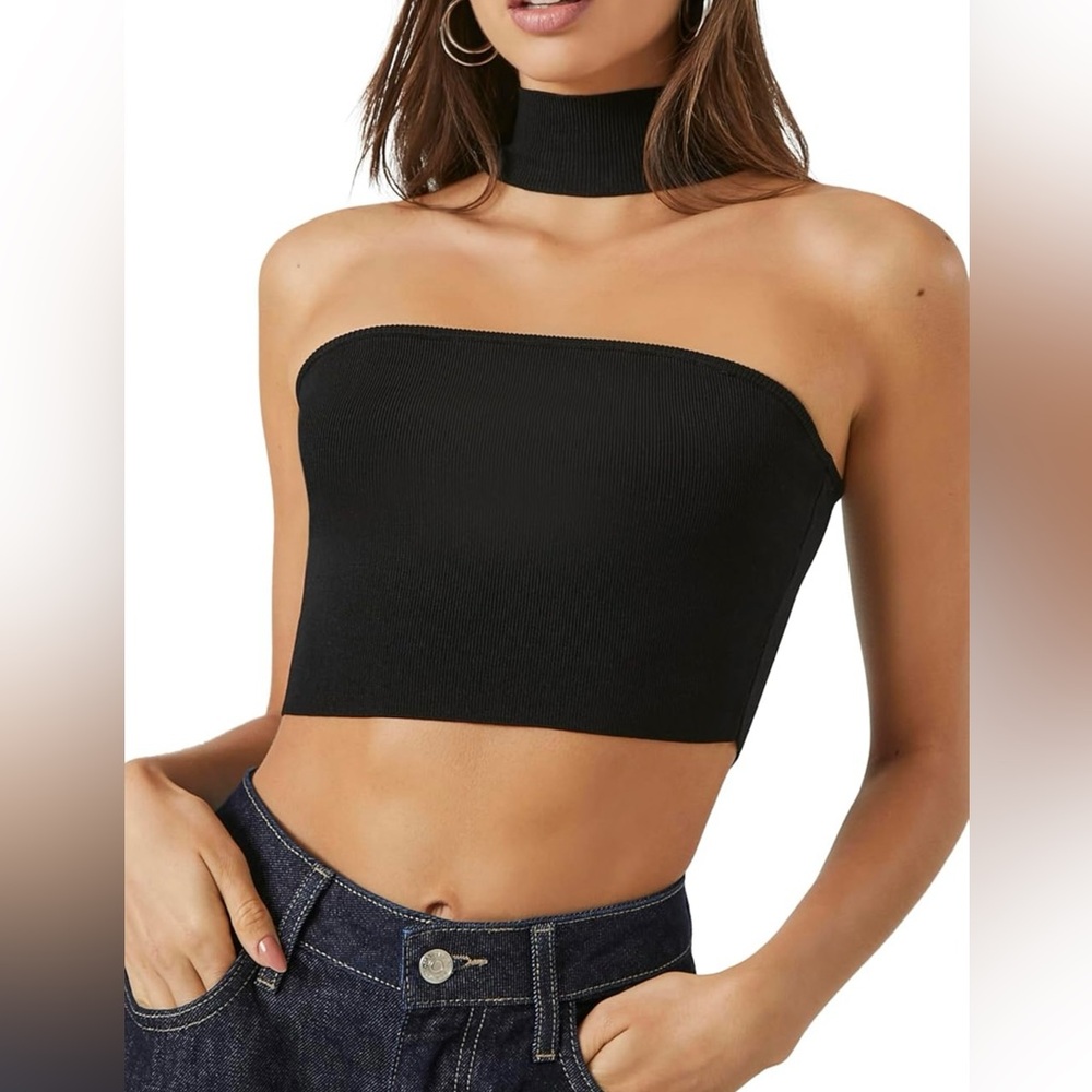 NWT Forever 21 Black Fitted Backless Crop Top